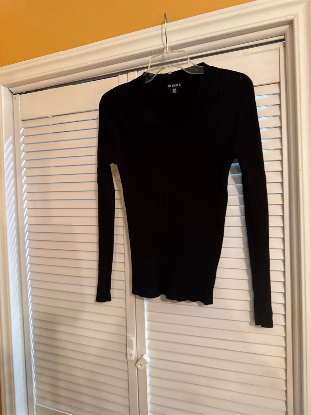 George Black Ribbed V-Neck Long Sleeve Top XL
